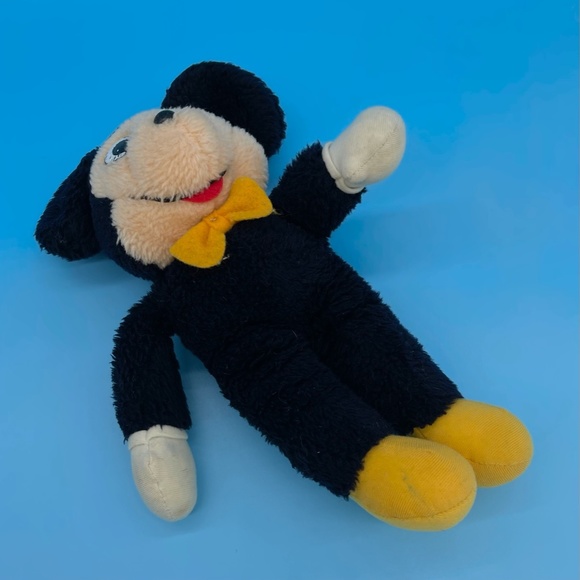 Vintage 1960s 70s Mickey Mouse Stuffed Animal Plush Walt Disney Yellow Bow Tie - Picture 2 of 6